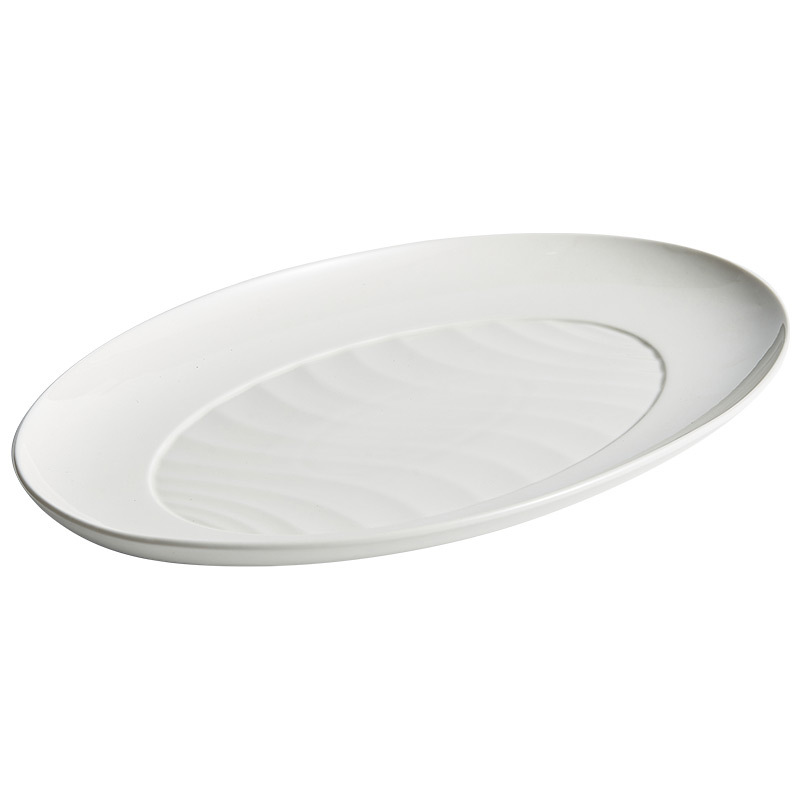 Đĩa cá viền rộng, đĩa Cá hấp cỡ lớn gia dụng, đĩa ăn cá cao cấp, đĩa bày đĩa gốm hình bầu dục kiểu Nhật