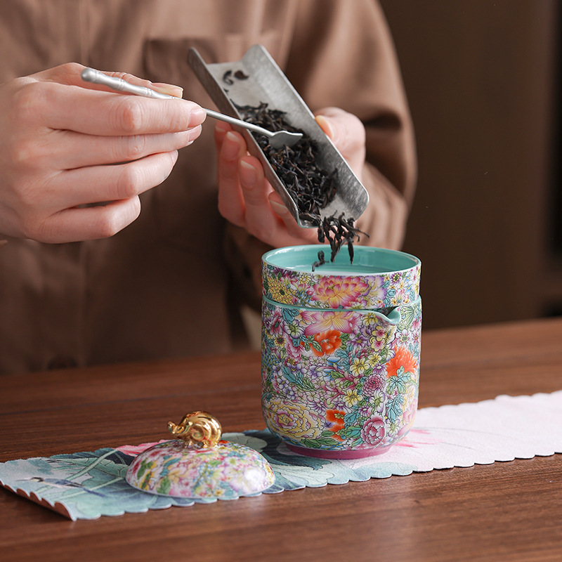 Bộ trà Kung Fu du lịch ngoài trời tráng men, một bình lọc bên trong, bốn cốc, tách trà thủy tinh, quà tặng