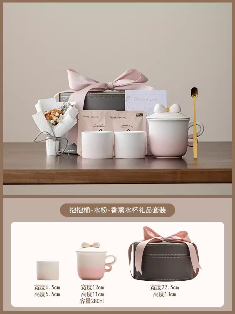 Cốc gốm sứ Cốc cà phê có nắp Cốc uống nước Trái tim thiếu nữ đáng yêu Hương thơm Đồng hồ Quà tặng Bộ trà