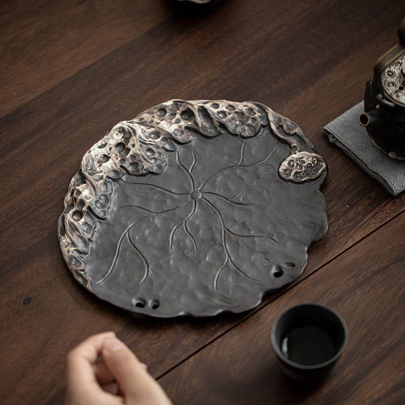 Khay lá sen phong cách wabana Khay trà gốm sứ cỡ nhỏ cổ điển Khay trà Khay trà Bộ trà Kungfu khay pha khô