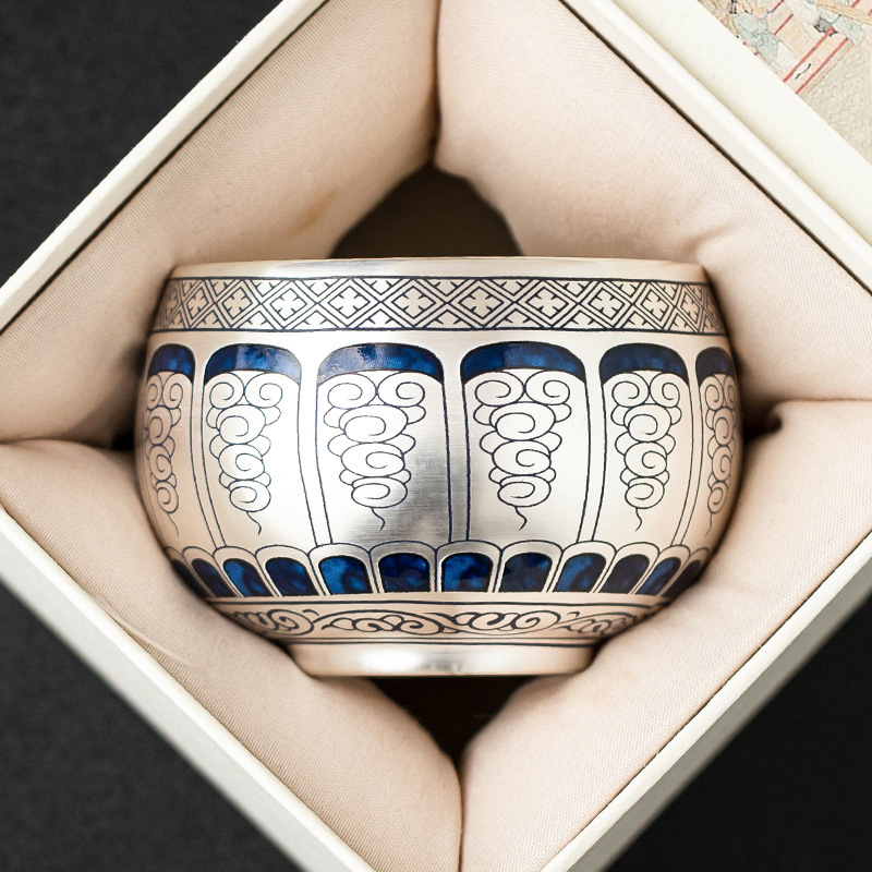 Cốc chủ nhân mạ bạc 999 cốc thiền nước mây thủy tinh gia dụng cốc trà bộ trà gốm sứ cốc đơn