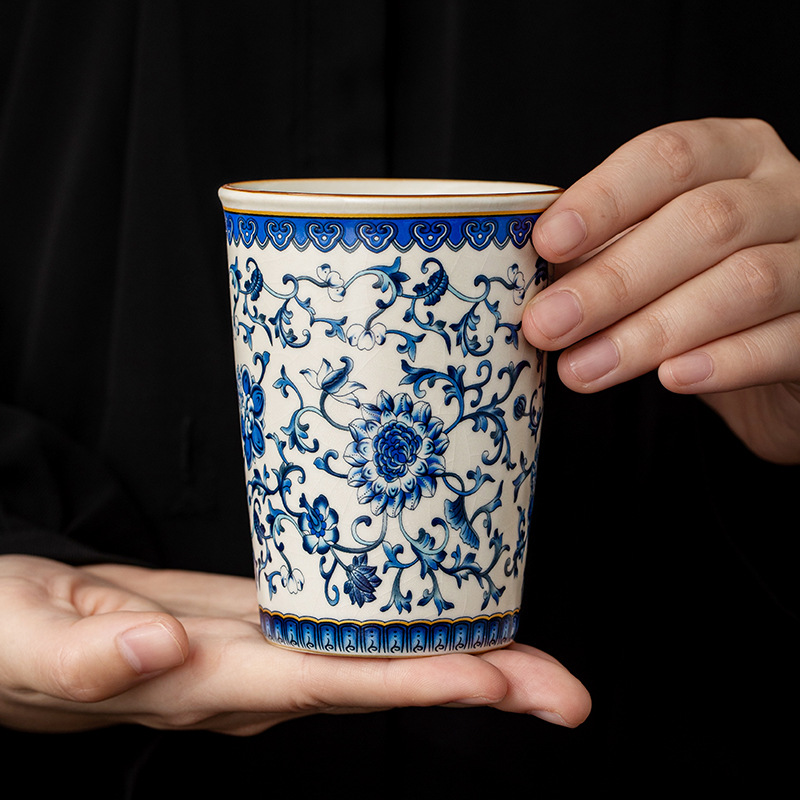 Cốc cốc cốc cốc cốc cà phê hoa sen xanh trắng cao cấp Ru Kiln cốc chủ nhân cốc trà chuyên dụng cá nhân cốc uống trà dung tích lớn cốc đơn