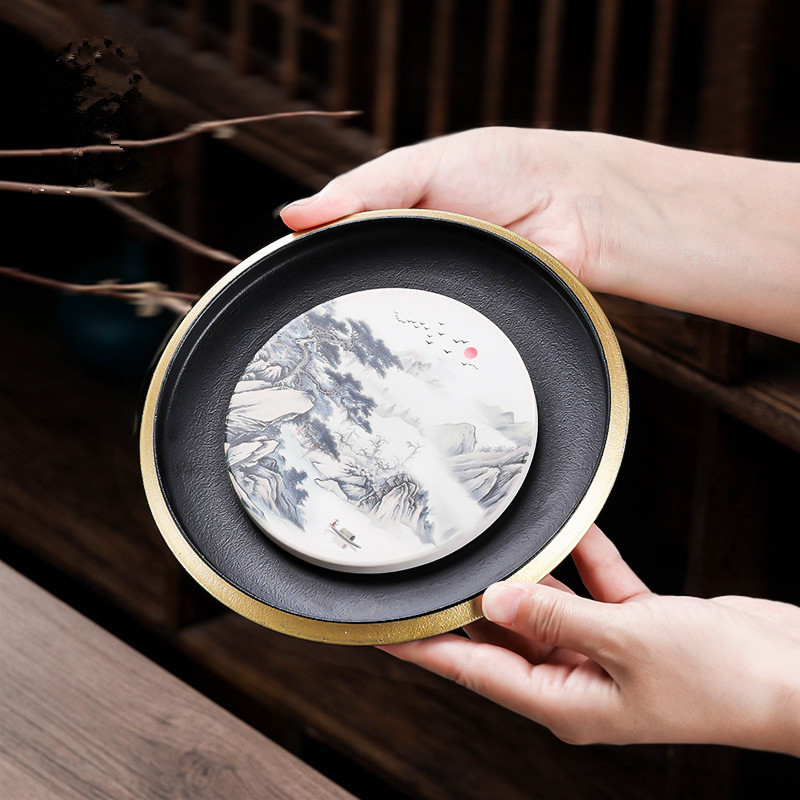 Bán buôn bình hút đựng trà gốm đen gia dụng, ấm trà Kung Fu chỉ vàng cao cấp sang trọng, đơn giản