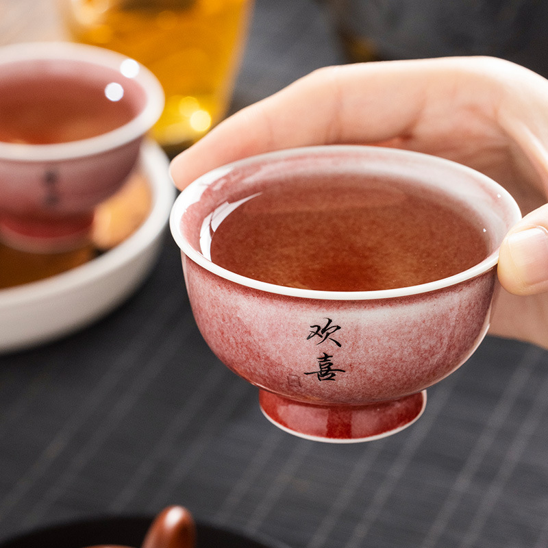 Cốc chủ nhân màu đỏ đậu đũa biến đổi cốc trà Kung Fu chuyên dụng cá nhân cốc trà gốm sứ cao cấp gia dụng cốc trà đơn