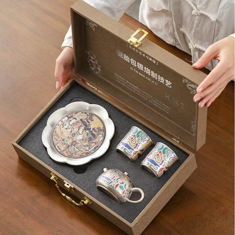 Chen Desheng Bộ trà bạc sáng tạo và văn hóa Đôn Hoàng dành cho giáo viên Ngày của Cha Tân gia Ngày lễ tình nhân Trung Quốc Quà tặng công ty Quà lưu niệm