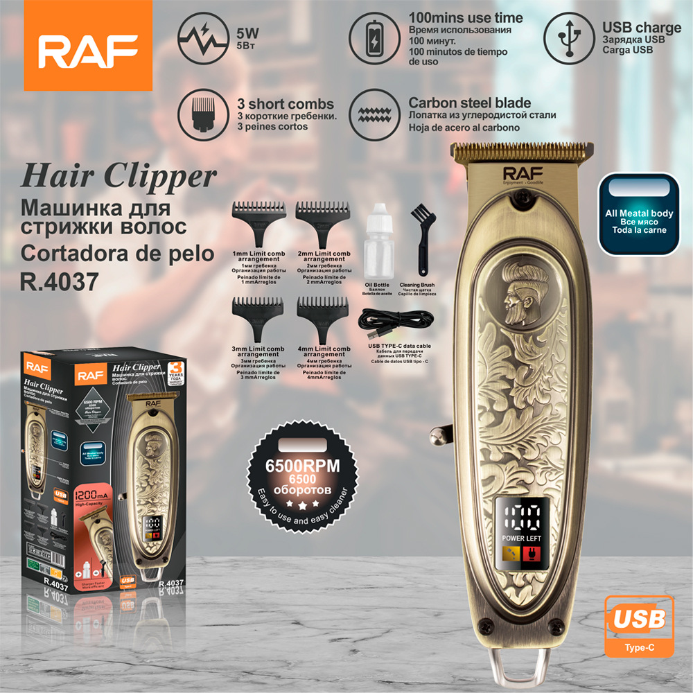 RAF xuyên biên giới Châu Âu đầu dầu tông đơ cắt tóc điện tiệm cắt tóc điện tông đơ điện sạc USB R4037