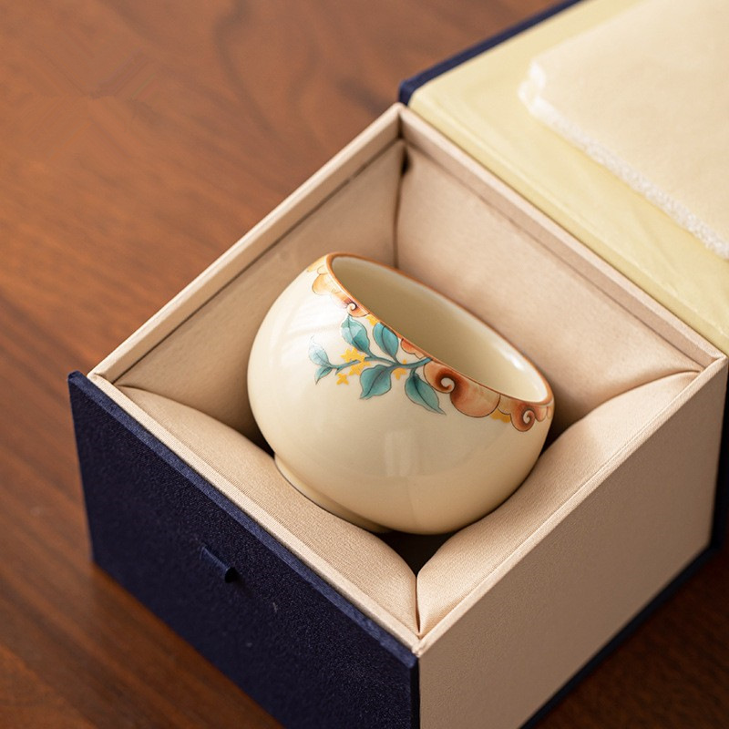 Cốc uống trà Ru kiln màu be lá Bồ Đề, cốc đơn dùng cho văn phòng, gia đình, cá nhân, quà tặng.