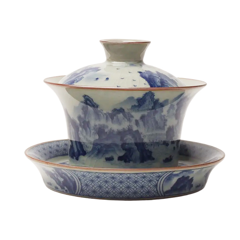 Jingdezhen Blue and Blue and Blue Mountain Range Rover Horseshoe Sancai Bát trà Cốc trà Bát trà Kung Fu cao cấp Bộ trà