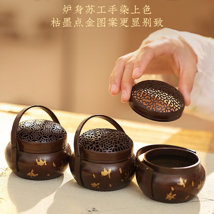 Lò Sưởi tay cổ, lò sưởi bằng đồng nguyên chất, lư hương, lư hương bằng đồng đỏ gia dụng kiểu cũ carbon, lư hương phong cách cổ