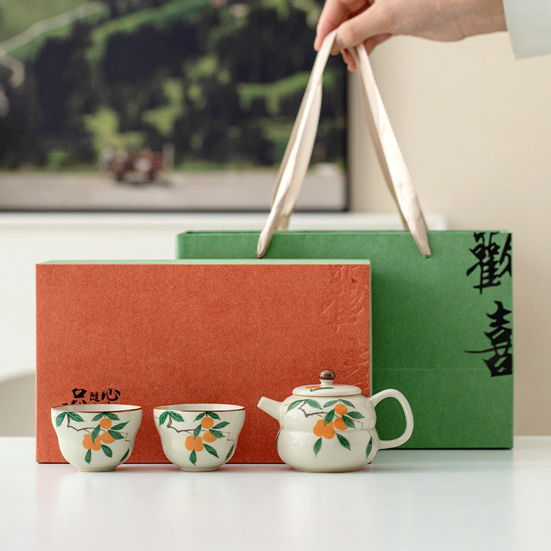 Vẽ tay tráng men một ấm hai tách bộ dụng cụ trà Kung Fu nhỏ tươi sáng sáng tạo tách trà bán buôn quà tặng