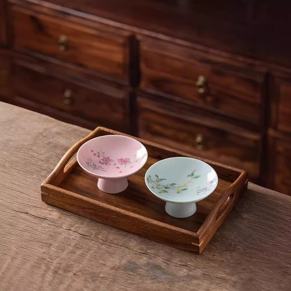 Đĩa cao chân gốm sứ kiểu Trung Quốc, đĩa giải khát chân cao cổ điển, đĩa chấm bi gia dụng, đĩa phục vụ hoa quả gia dụng, Đĩa hoa quả khô quanh bếp