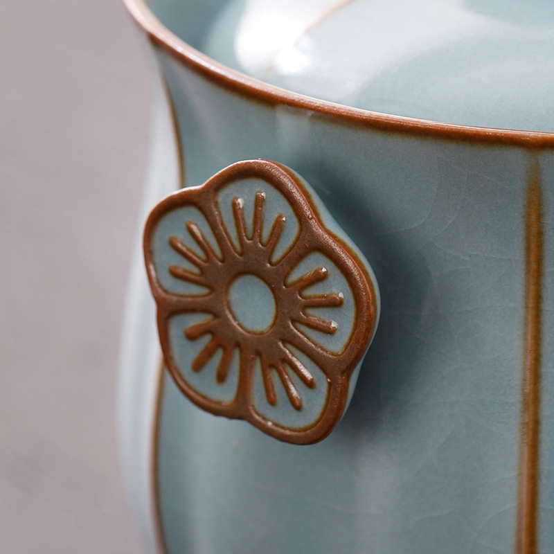 Bộ trà du lịch Ru Kiln Bộ trà Kung Fu cốc nhanh di động ngoài trời Bộ trà một ấm ba tách trà khay trà quà tặng