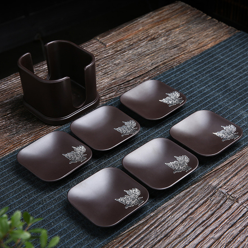 Đệm nâng tách trà, đệm tách trà gỗ điện, Bộ trà đạo, đệm cách nhiệt, đệm cốc, tổ hợp gỗ mun gia dụng kiểu Nhật