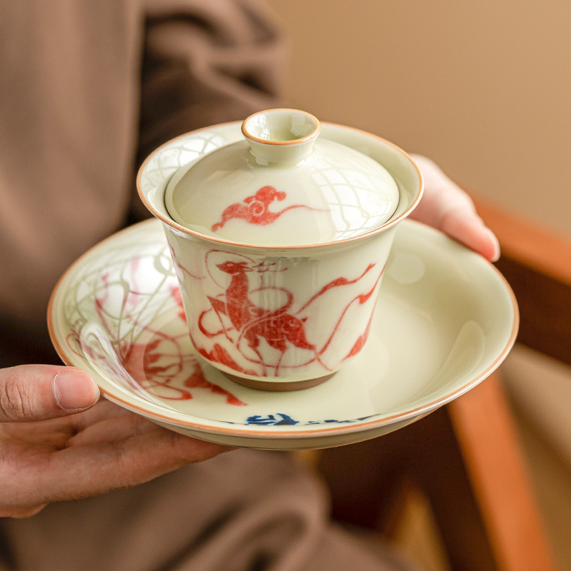Đồng hành dọc đường, bát nắp móng ngựa vẽ tay, bộ trà gốm sứ đơn dung tích lớn, bát pha trà Kung Fu, cốc trà không nóng