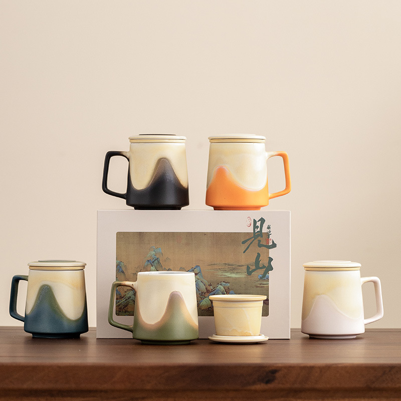 Cốc văn phòng cổ điển Jianshan cốc đôi cốc gốm sứ cốc nước lọc văn phòng gia dụng cốc nước trà hộp quà