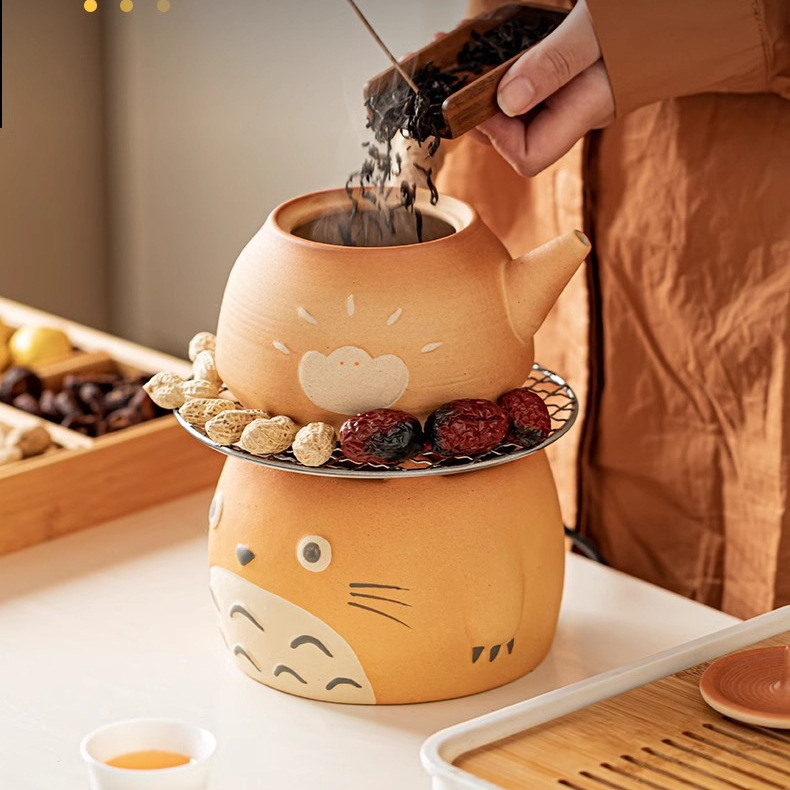 Bộ dụng cụ pha trà bếp gốm điện Totoro bếp trà gia dụng ấm trà sữa nướng trong nhà ấm trà gốm sứ trọn bộ