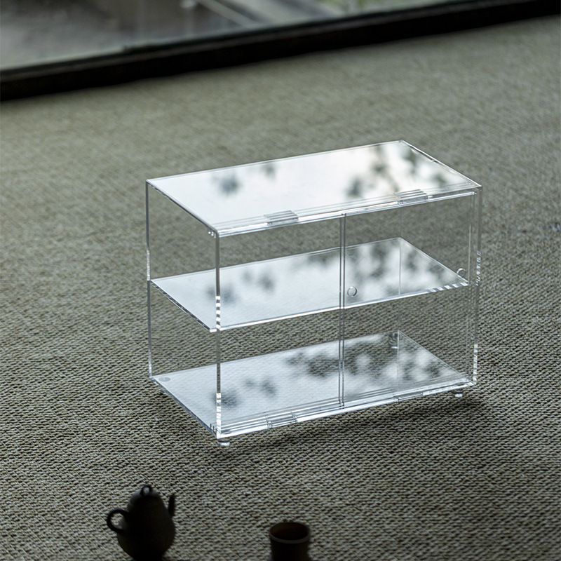 Cửa trượt acrylic khay trà bộ trà lưu trữ trưng bày kệ Bogu giá để đồ trong nhà chống bụi