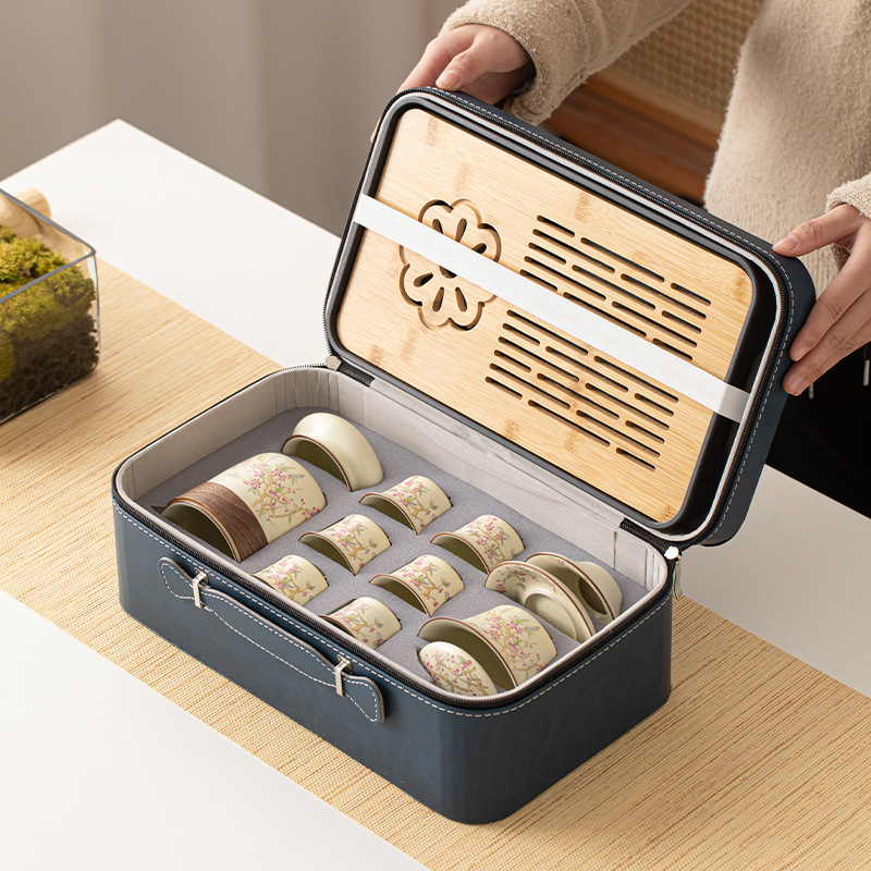 Bộ ấm trà gốm sứ Ziseng Ru Kiln Bộ ấm chén có khay trà Bộ ấm pha trà du lịch ngoài trời gia dụng quà tặng doanh nghiệp
