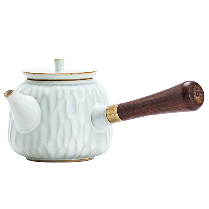 Ấm trà Kung Fu tay cầm bằng gỗ chống bỏng kiểu Nhật ấm trà đơn hình búa gốm lớn cổ điển bán buôn bộ trà gia dụng