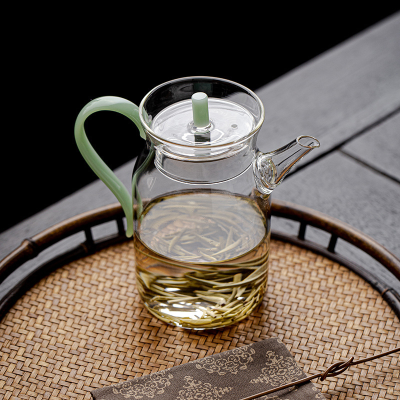Ấm trà xanh thủy tinh chịu nhiệt giả Song ấm pha lạnh cỡ nhỏ kiểu Nhật ấm trà hoa có lưới lọc