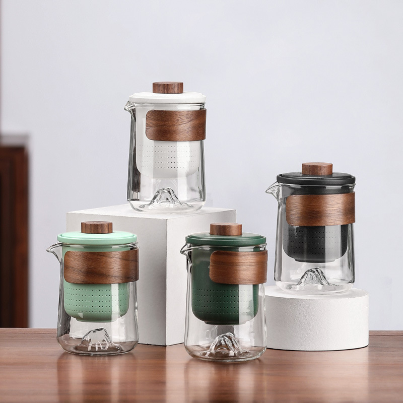 Bộ ấm trà du lịch thủy tinh, cốc khách nhanh cầm tay, Bộ túi xách cá nhân, tách trà Kung Fu ngoài trời, ấm pha trà