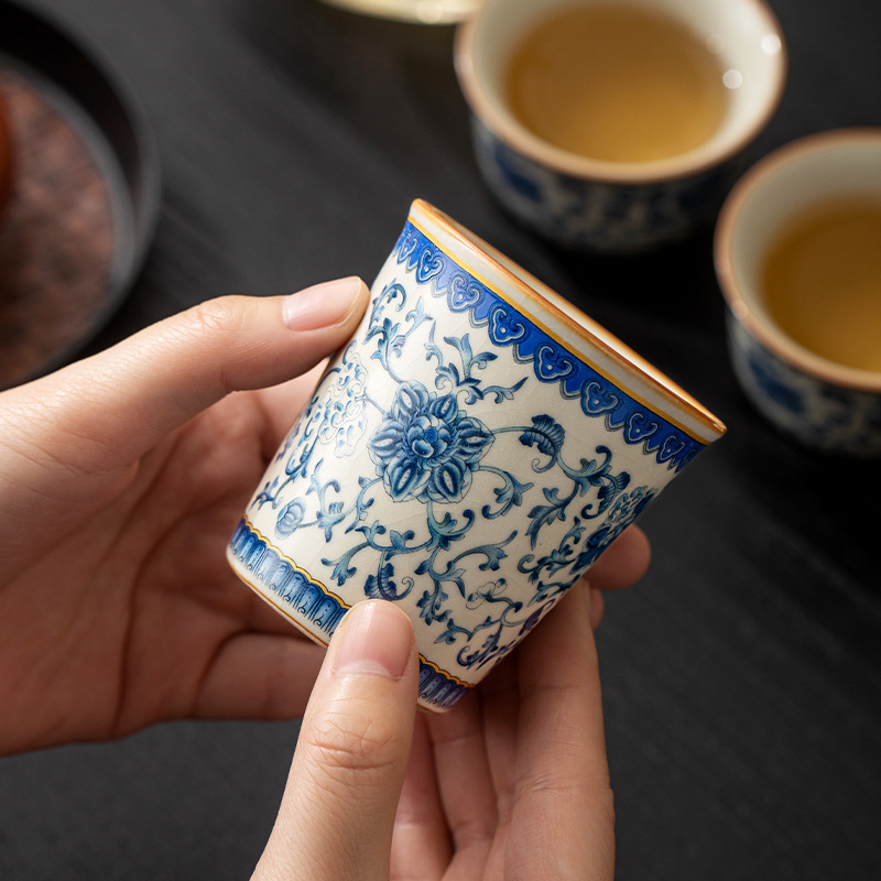 Cốc chủ nhân hoa sen xanh trắng lò Ru cao cấp cốc đơn cốc coca dung tích lớn cốc uống trà dung tích lớn cao cấp