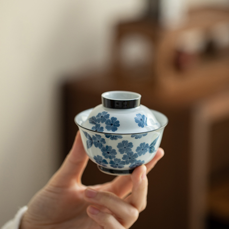 Bộ bát và chén hoa cẩm chướng vẽ tay tráng men, bát ngoài trời có mái che, bộ du lịch di động dành cho một người uống