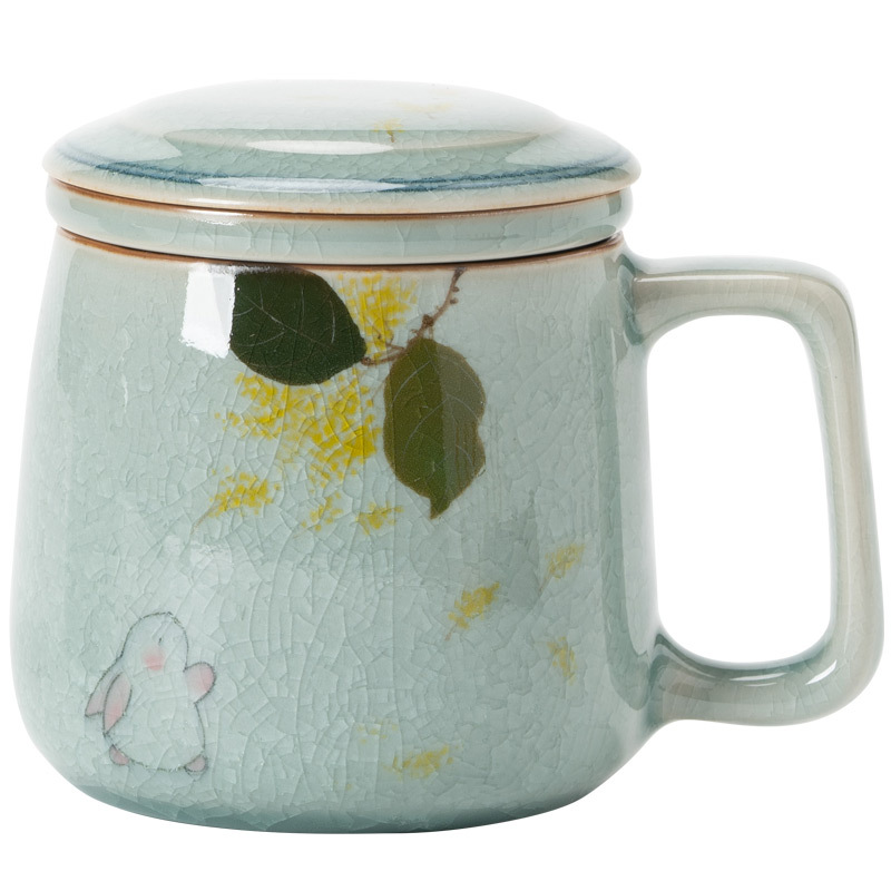 Cốc Thỏ ngọc vẽ tay Borneol Cốc pha trà văn phòng có nắp cốc tách trà chuyên dụng cá nhân Cốc sứ