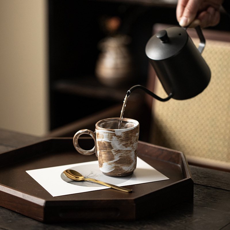Cốc cà phê gốm thô thủ công Cốc gốm sứ đơn giản cổ điển kiểu Nhật cốc Mug tai treo hoa kéo sáng tạo cốc nước gia dụng