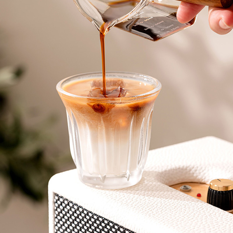 Cốc cà phê thủy tinh trong suốt Họa Tiết Dọc cốc Latte kiểu Mỹ cốc sữa gia dụng tinh tế cao cấp cốc nước dirty