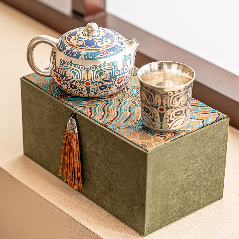 Bộ ấm trà bạc 999, hộp quà tặng cho người lớn tuổi, quà tặng doanh nghiệp cao cấp, ấm trà Kung Fu, tách trà, quà lưu niệm