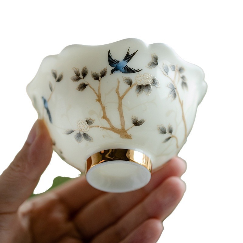 Đức Hoa mỡ cừu ngọc tốt sứ trắng cao cấp cốc chủ nhân cốc trà cốc khách cốc trà gốm sứ gia dụng đơn bộ trà Kung Fu