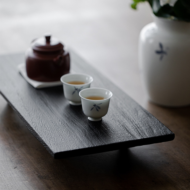 Bán buôn bàn trà Gỗ Óc Chó Nướng than, khay pha khô, một ấm hai chén, khay trà nhỏ, ấm gỗ nguyên tấm kiểu Nhật Wabanjifeng