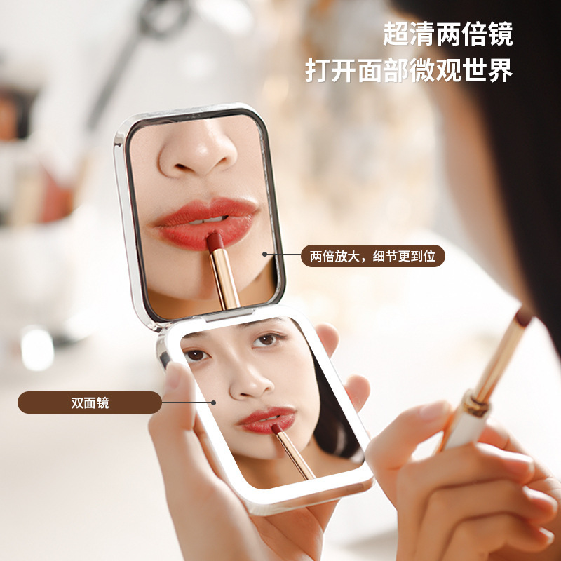 Gương trang điểm LED có thể gập lại cho gia đình, gương trang điểm mini có thể phóng đại ánh sáng sang trọng có thể phóng đại ánh sáng cho nữ xách tay