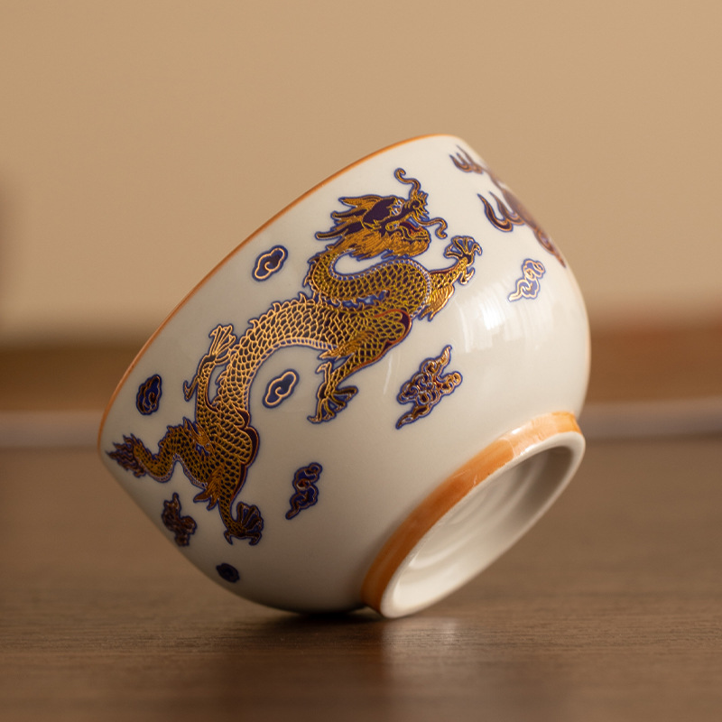 Cốc trà ngon cốc chủ nhân cốc đơn chén trà bát trà gốm sứ gia dụng đơn bộ trà Kung Fu hộp quà gốm sứ rồng phượng
