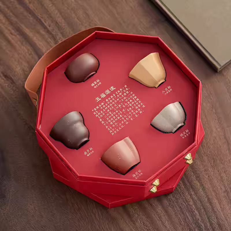Cung điện cổ điển Quà tặng văn hóa và sáng tạo Zisha Wufu Cup Chủ sở hữu Cốc trà gốm Hộp quà lưu niệm In logo