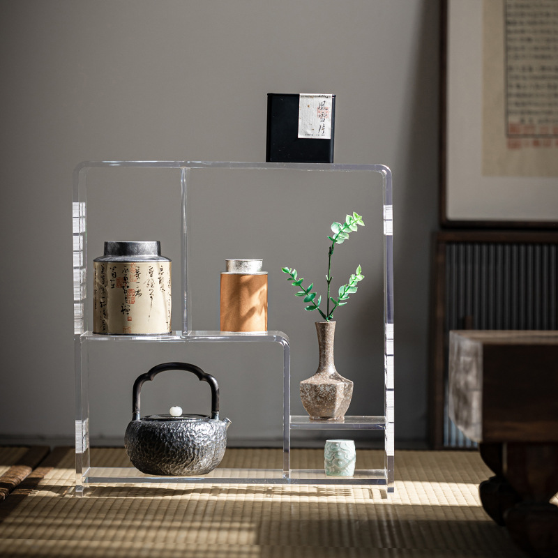 Giá để đồ trong suốt acrylic bộ trà đạo gia dụng giá trưng bày lưu trữ bộ sưu tập rỗng