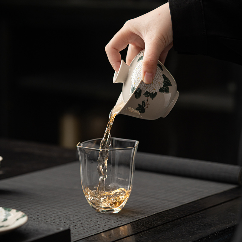 Bát có nắp ba màu xám thực vật Đồ pha trà gốm thô kiểu Nhật Bộ pha trà Kung Fu Bát pha trà gốm sứ gia dụng cốc trà đơn