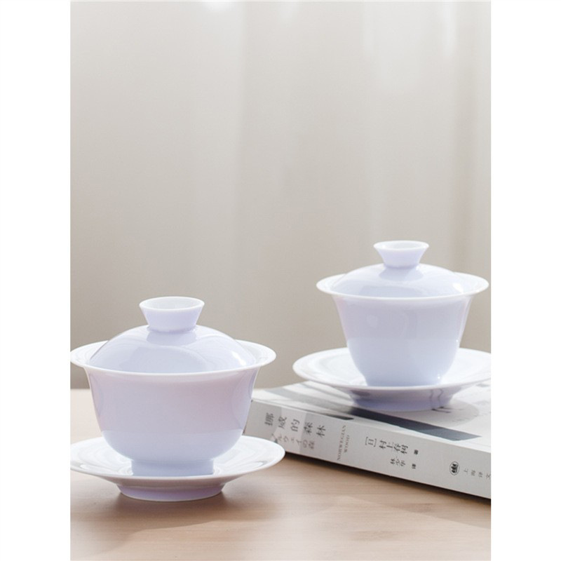 Bát có nắp Mushan Sancai nữ bát trà gốm sứ đơn màu tím lốp mỏng cao cấp không nóng tay bát đựng trà bán buôn