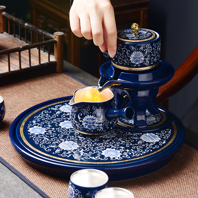 Bộ ấm trà Kung Fu mạ bạc 999 khay trà dùng trong gia đình khi làm việc