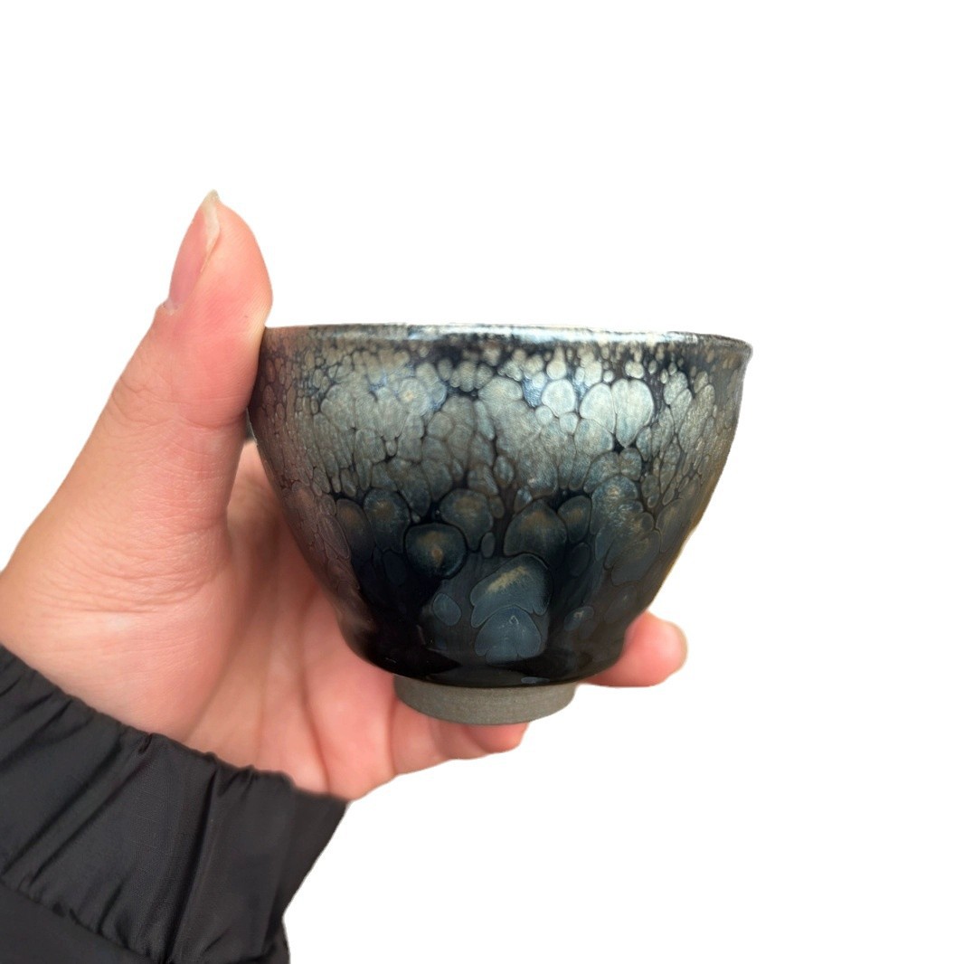 Jianyang Jianzhan Yujun cặp cốc nhỏ giọt dầu đỏ và xanh Jianyao cốc chủ nhân làm bằng gỗ thủ công cốc bộ trà Kung Fu cốc trà