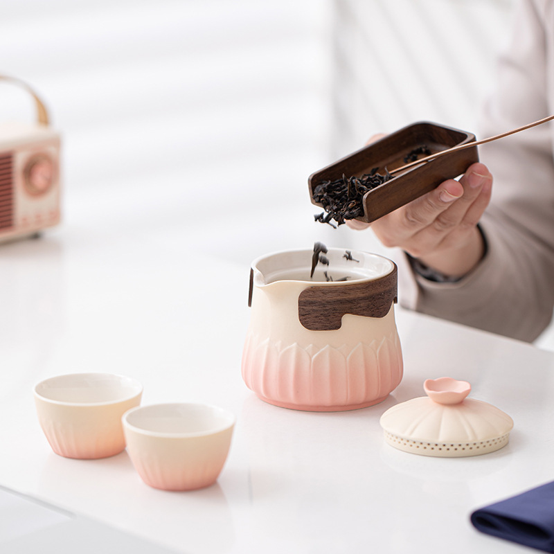 Hoa sen một ấm hai cốc nhanh cốc cắm trại ngoài trời túi xách tay dụng cụ trà du lịch bộ trà đơn giản gia dụng