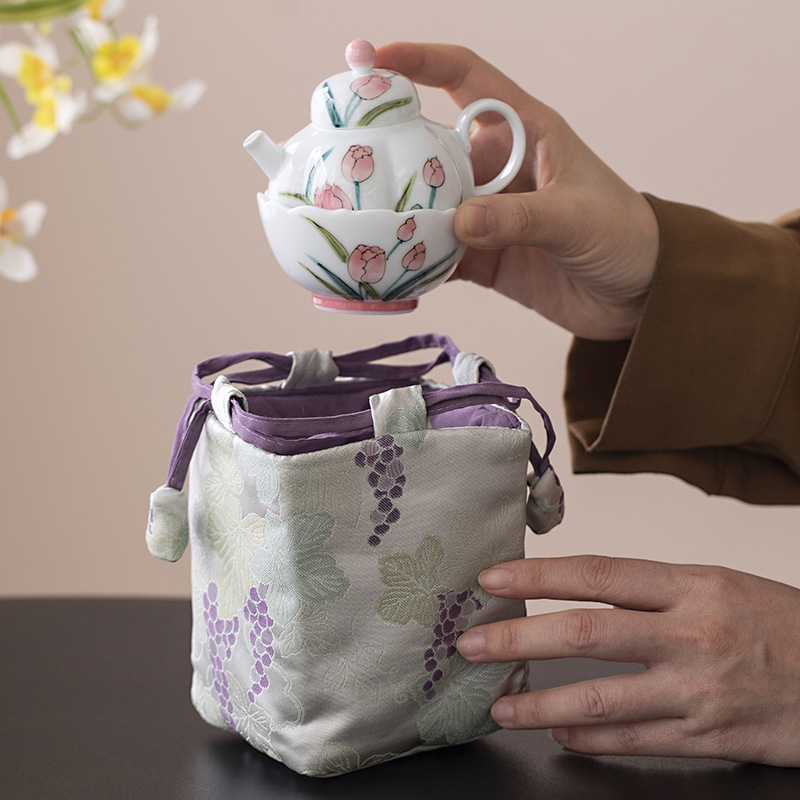 Bộ ấm trà du lịch một cốc vẽ tay tinh khiết bộ ấm trà sáng tạo bộ trà du lịch giá trị cao