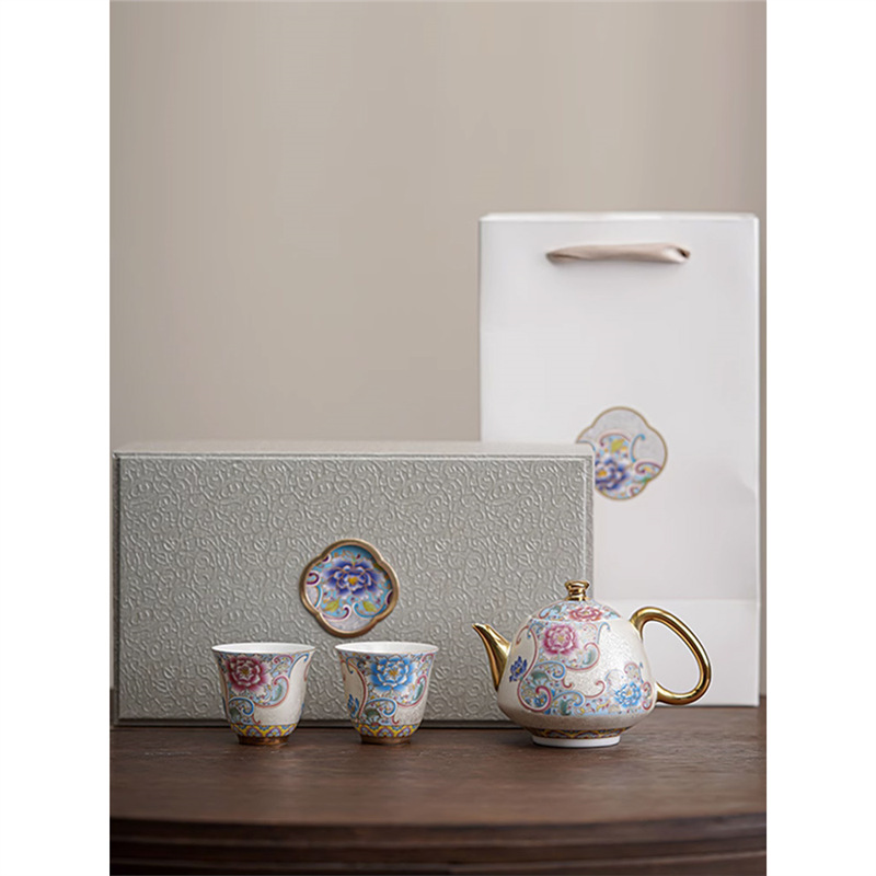 Ấm đun nước quý phi bằng bạc chạm khắc thủ công Đức Hoa tráng men Langcai ấm pha trà nhỏ gia dụng ấm gốm sứ Trung Quốc phong cách Trung Quốc lưu niệm