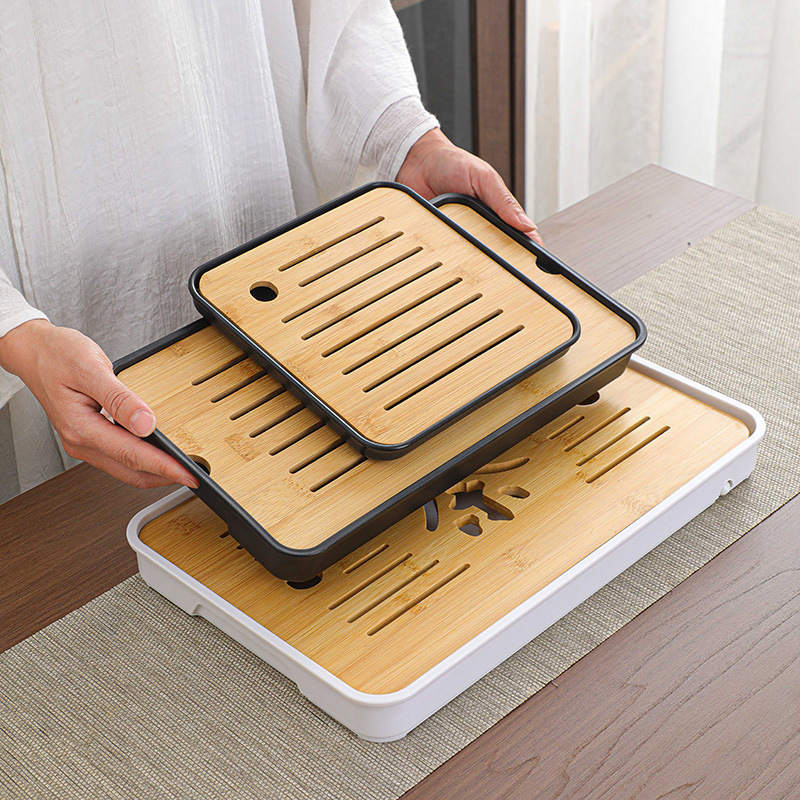 Khay đựng trà bằng tre kiểu Nhật, khay đựng trà văn phòng gia dụng hình chữ nhật, khay đựng trà khô, bán buôn trà trữ nước