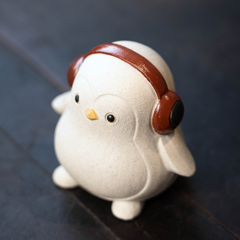 Đồ trang trí thú cưng trà chim cánh cụt cát tím, đồ trang trí khay trà có thể nâng cao tinh tế, đồ trang trí khay trà thủ công mỏ gốc Yixing, trà đạo Kung Fu