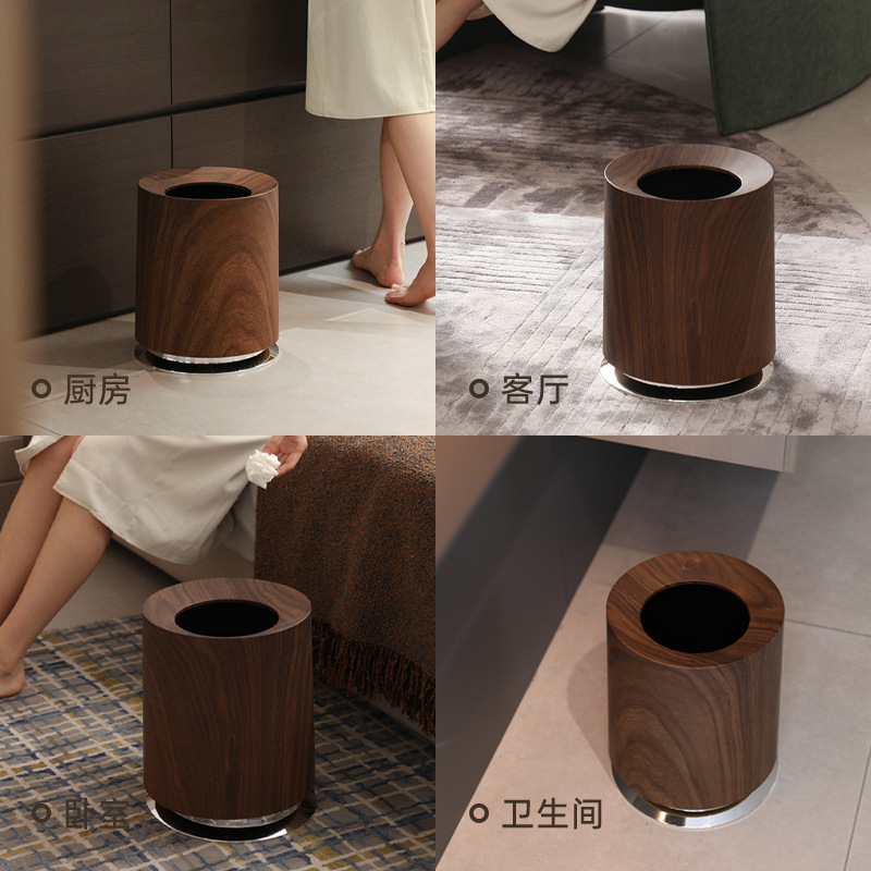 Gia công và tùy chỉnh thùng rác gia đình, giỏ giấy phòng ngủ và phòng khách giả vân gỗ nhẹ sang trọng, thiết kế hai xô, sức chứa lớn