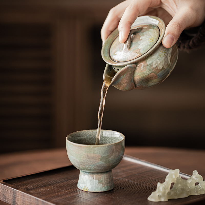 Men borneol vẽ tay hoa cúc bình kho báu bình gốm sứ lỗ bóng lọc bình đơn bộ trà Kung Fu bình đơn hộp quà