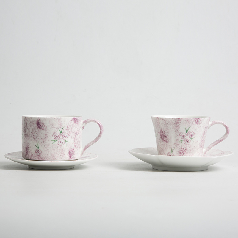 Cốc cà phê vẽ tay nguyên chất, hoa hồng tráng men, cốc nước nữ giá trị cao, cốc trà chiều gia dụng, cốc sứ nhẹ sang trọng