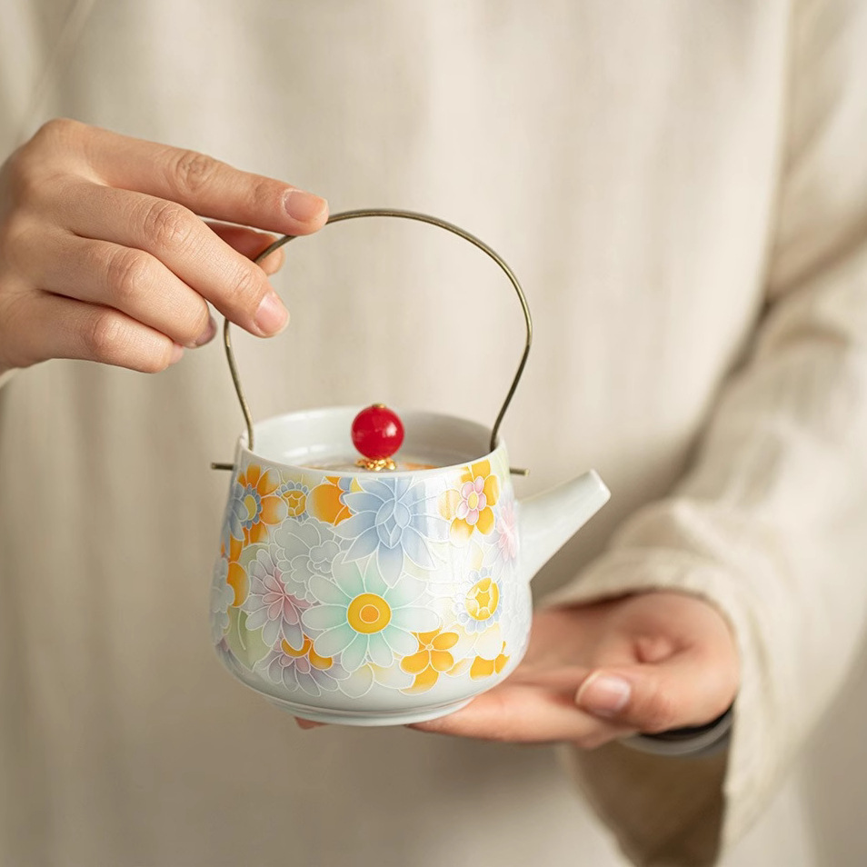 Bình đựng xà đa hoa tráng men cổ bình đơn đồ pha trà gốm sứ dụng cụ pha trà kungfu sang trọng nhẹ gia dụng kiểu Trung Quốc